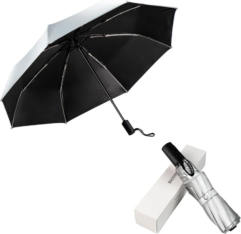 BAODINI Small UV Protection Travel Umbrella Compact for Rain and Sun UPF 50+ Windproof Portable 42 inch Umbrella for Women and Men - Image 2